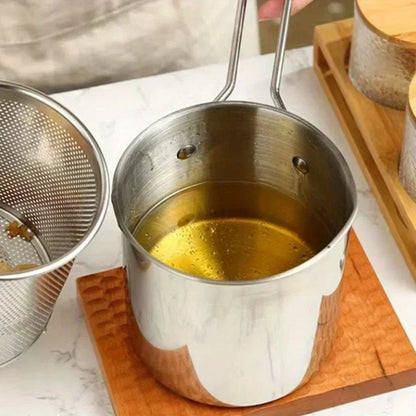 Stainless Steel Mini Fryer – Household Oil Pot with Filter for French Fries & Chicken Wings