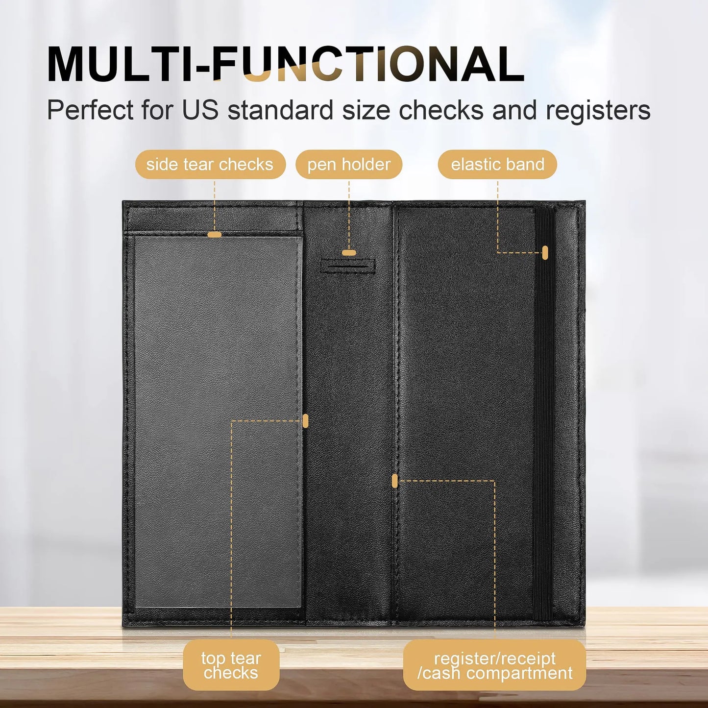 Premium Leather Checkbook Cover — RFID Blocking Personal Checkbook Holder for Duplicate Checks