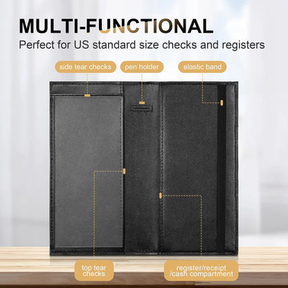 Premium Leather Checkbook Cover — RFID Blocking Personal Checkbook Holder for Duplicate Checks