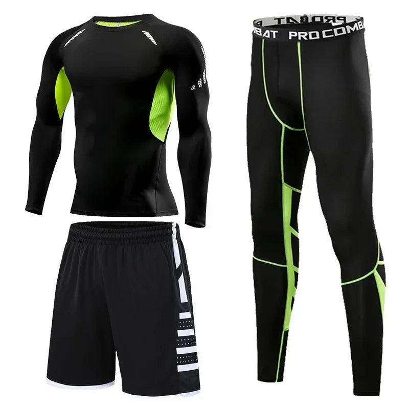 Men's Running Tracksuit Set - Compression Fitness Sportswear With Leggings, Gym Tights & Training Sweatpants