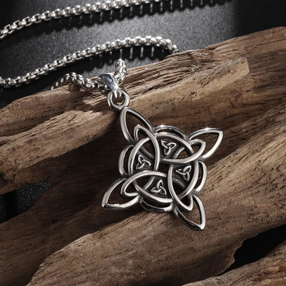 Witch Knot Necklace – Stainless Steel Magic Celtic Knot Pendant, Pagan Witchcraft Symbols, Jewelry Gift for Women