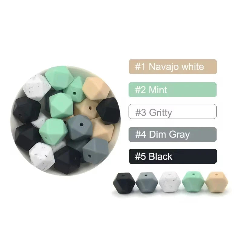 LOFCA 10PCS Hexagon Silicone Beads (14mm/17mm) – DIY Jewelry Making & Pacifier Chain Accessories Bulk Set