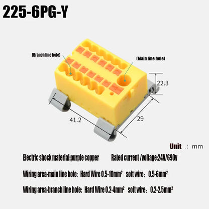 Push-In Modular Wire Connector Terminal Block – Compact 1-In Multiple-Out Splicing Lighting Connector, 225 Series (1Pc)