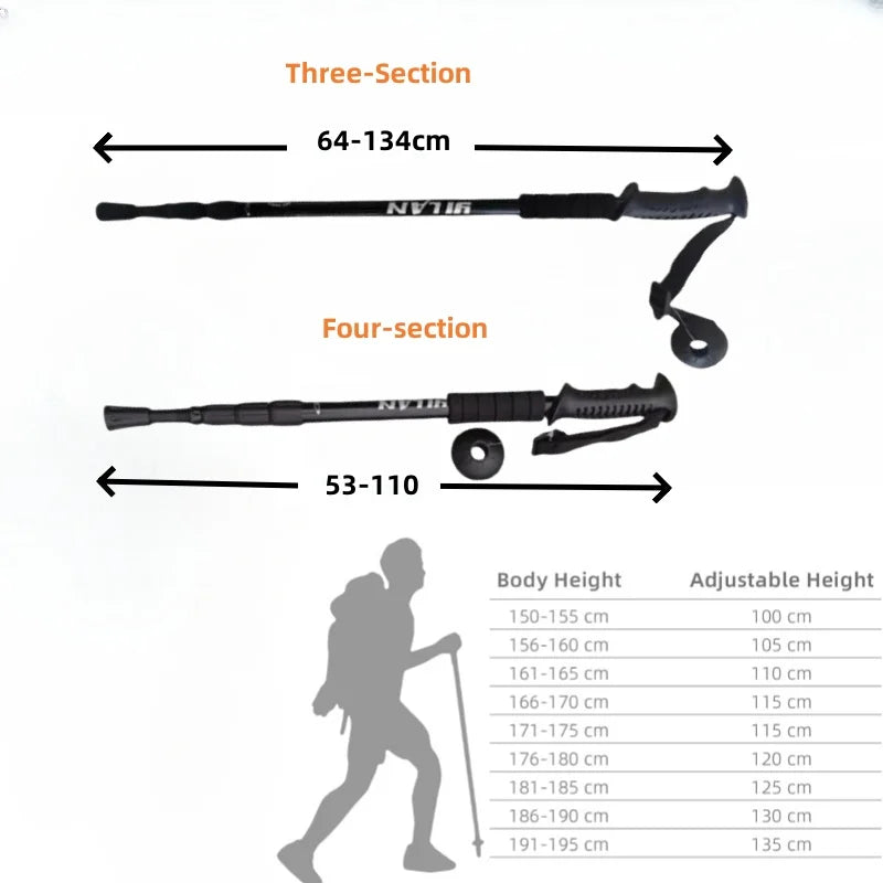 Collapsible Lightweight Hiking Trekking Poles — Adjustable Anti-Shock Walking Sticks for Men and Women