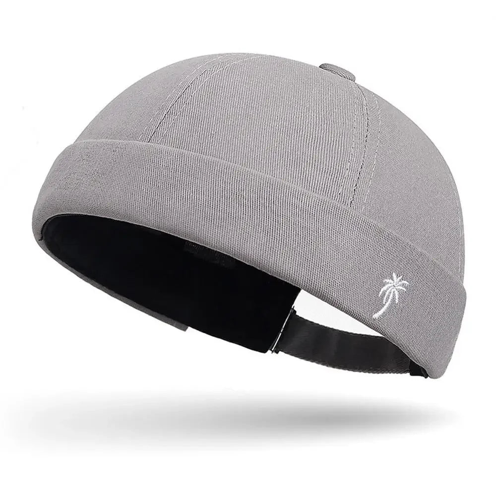 Unisex Brimless Docker Beanie Hat – Spring Autumn Streetwear Hip Hop Embroidered Coconut Tree Cap for Men & Women