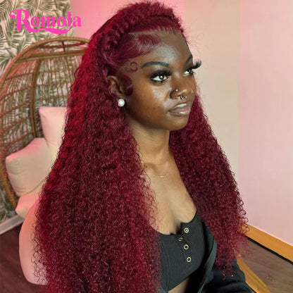 13x4/13x6 Burgundy Deep Wave Frontal Wig – HD Colored 99J Red Curly Human Hair Lace Front for Black Women