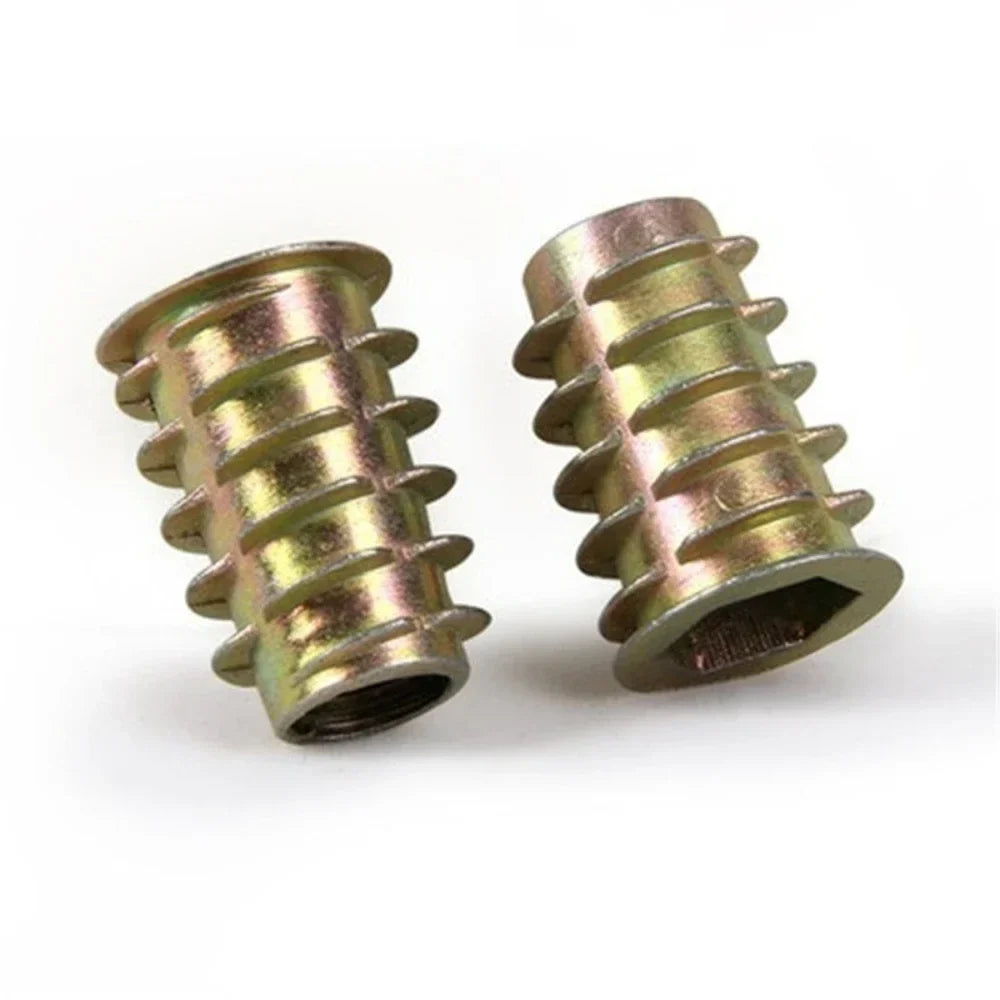 10-50Pcs M4 M5 M6 M8 Zinc Alloy Wood Insert Nuts Flanged Hex Drive Furniture Nuts, Length 8-25mm