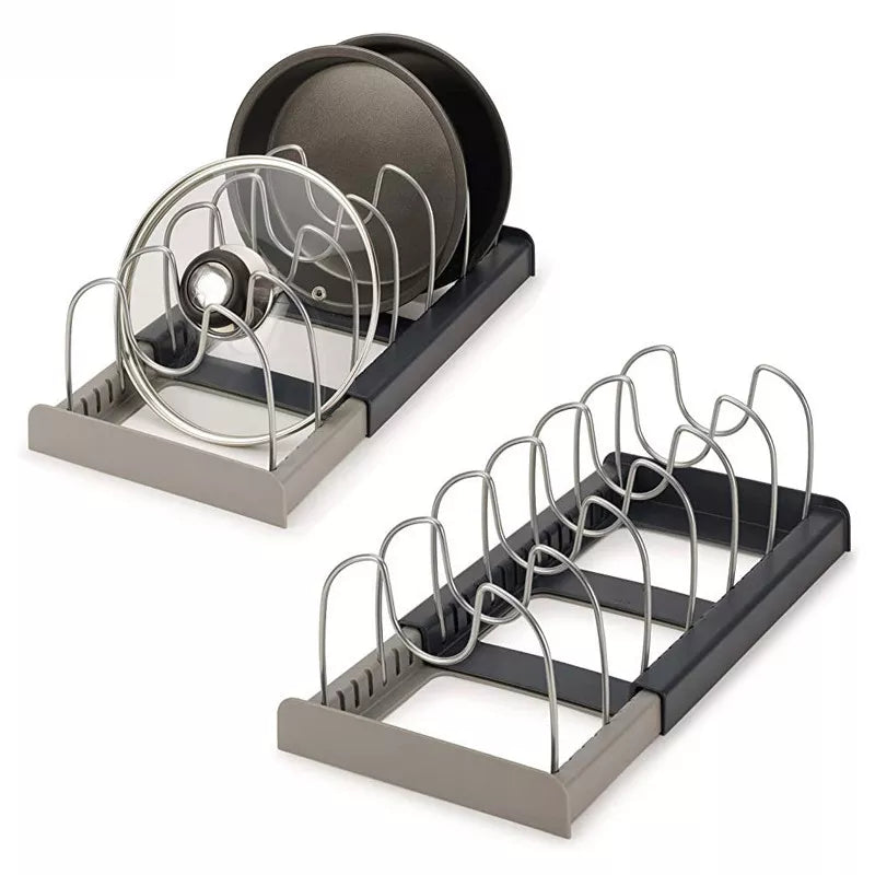 Stainless Steel Kitchen Cabinet Organizers: Expandable Rack for Pots, Pans, Cutting Boards & Cookware Shelf
