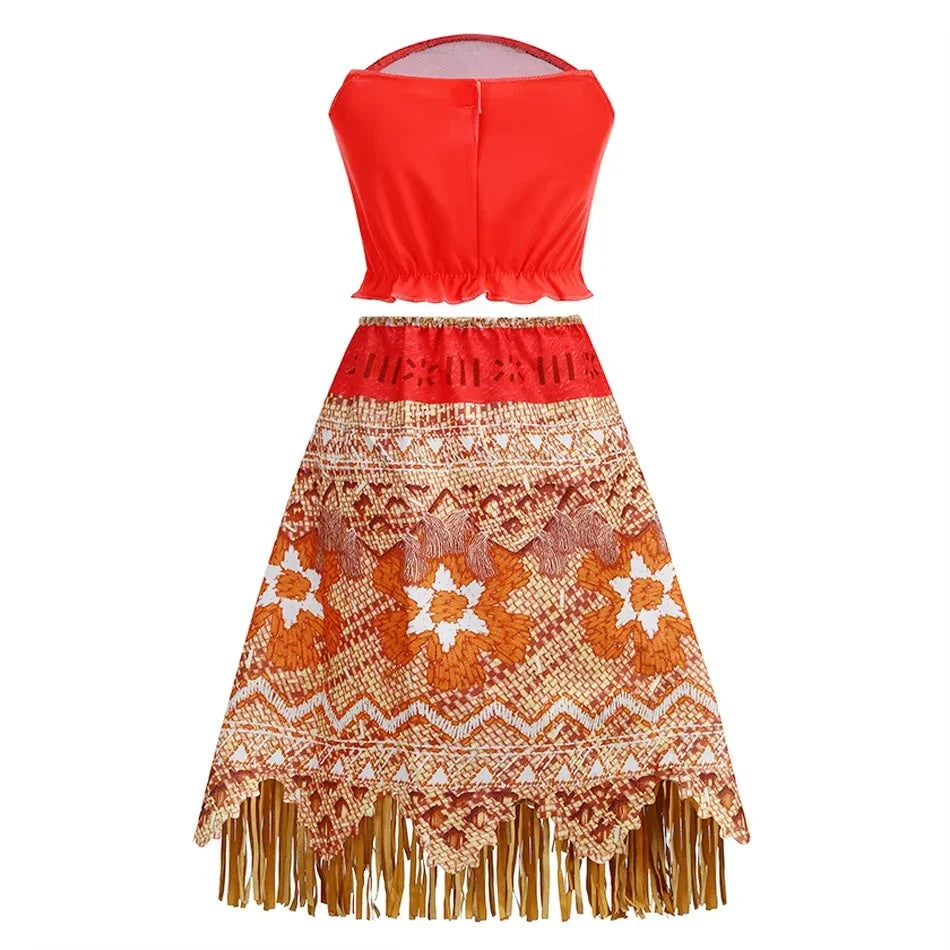Disney Moana Princess Dress Costume Set - Kids Girls Vaiana Cosplay with Headwear, Necklace & Pet Accessories