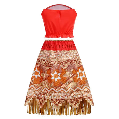 Disney Moana Princess Dress Costume Set - Kids Girls Vaiana Cosplay with Headwear, Necklace & Pet Accessories