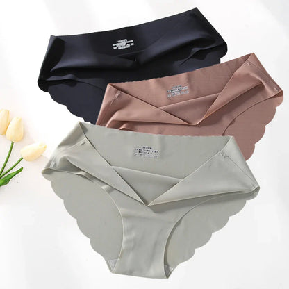 4PCS/Set Seamless Silk Briefs: Sexy Mid-Waist Panties for Women - Comfortable Female Underpants, Lingerie M-XL