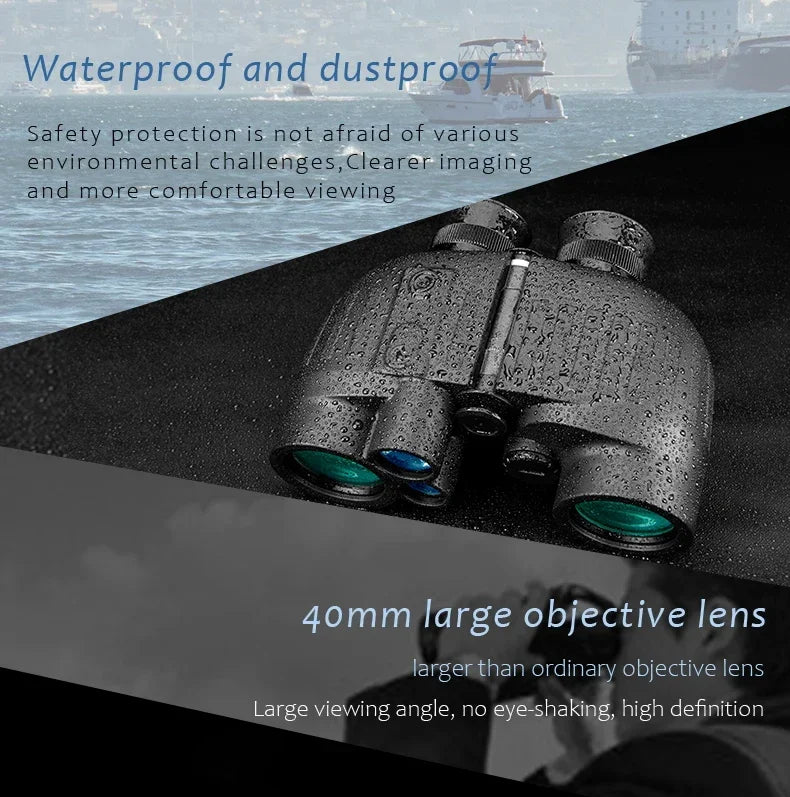1500m Marine Binoculars for Adults – 8x40 with Rangefinder, Compass, IP65 Waterproof, UHD Field of View 8°