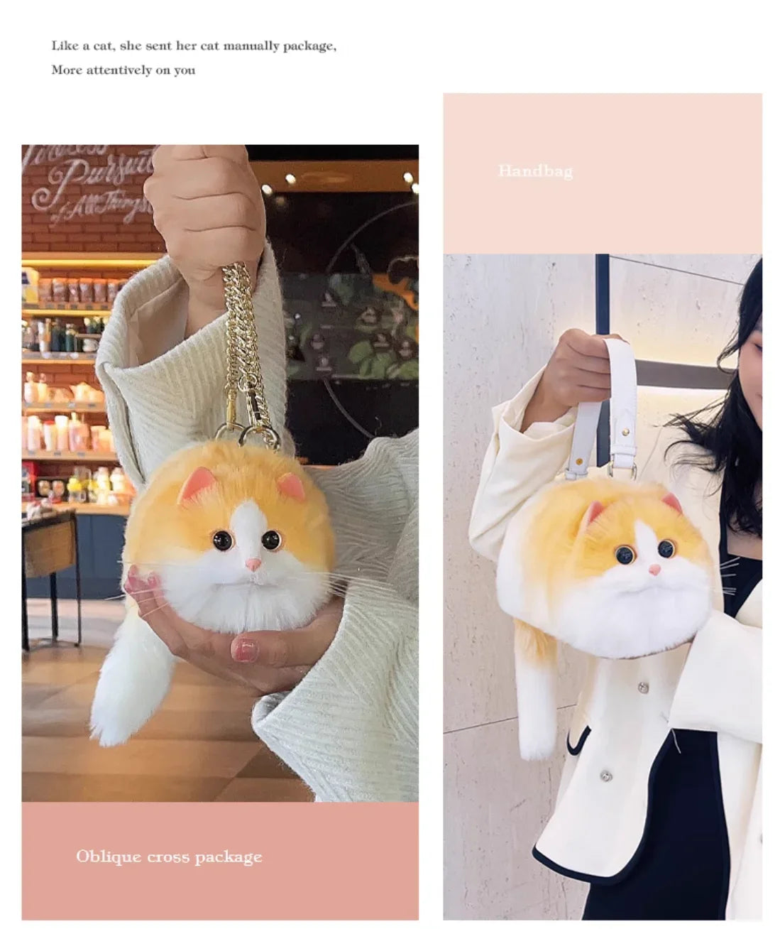 One Shoulder Small Messenger Bag – Handmade Plush Cat Design for Women Autumn Winter