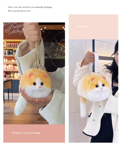 One Shoulder Small Messenger Bag – Handmade Plush Cat Design for Women Autumn Winter