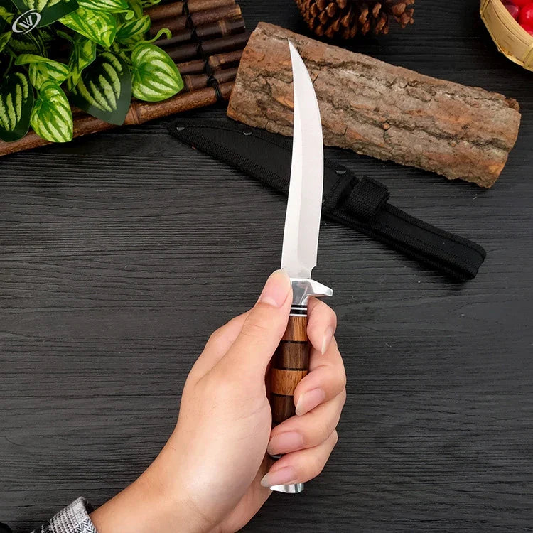 Stainless Steel Bone Meat Cleaver - Hand Forged Chef Butcher Boning Knife | Kitchen Fillet Knife with Rounded Handle for Cooking and Fruit