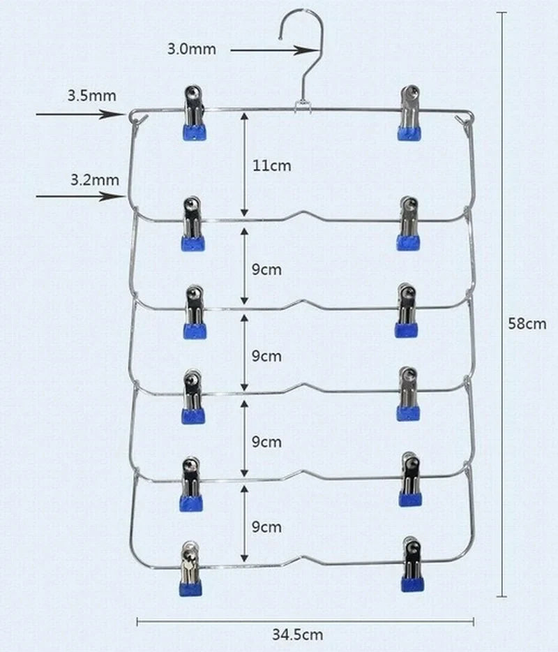 6-Layer Clothes Hangers: Multilayer Skirt Trouser Hanger with Non-Slip Metal Clips - Clothing Storage Rack Holder