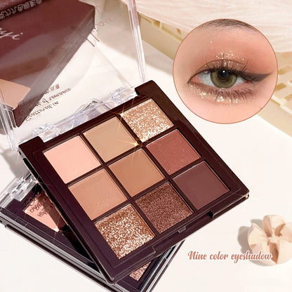 9-Color Chocolate Eyeshadow Palette – Pearl Shine, Fine Glitter, Matte Earth Tones & Highlighter Makeup
