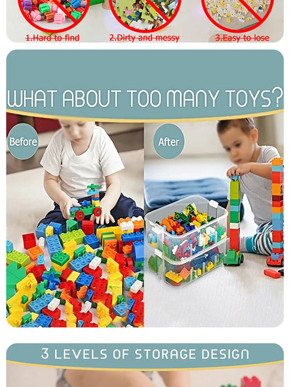Brick-Shaped Building Blocks Storage Box for Kids – Stackable Plastic Toy Organizer Bin with Lid for Sundries & Toys