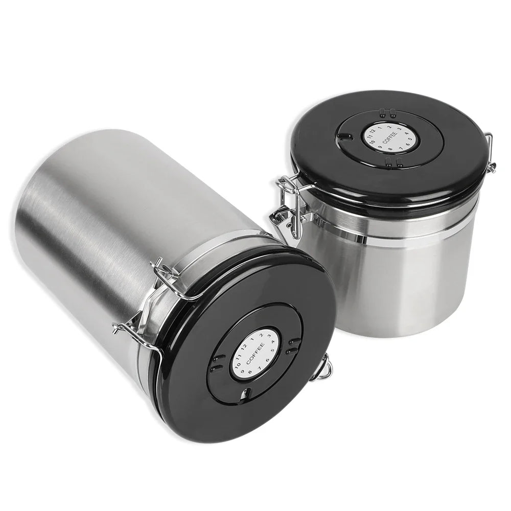 Stainless Steel Coffee Storage Canister — Airtight Lid with CO2 Valve, Premium Container to Preserve Freshness of Coffee Beans