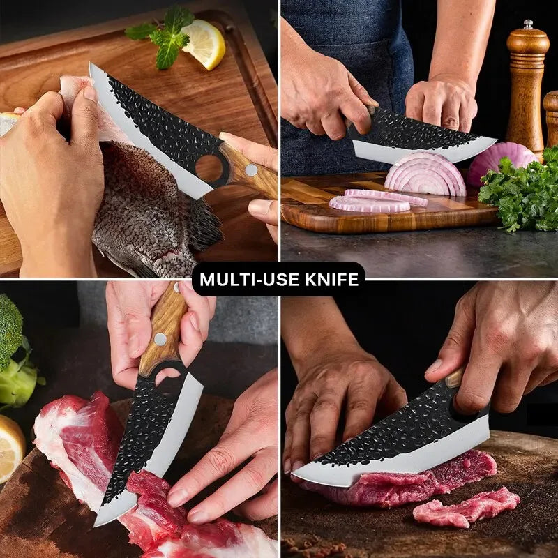 Handmade Forged Kitchen Knife Set – Professional Butcher, Boning, Cleaver, and Vegetable Knives for Household and Chef Use