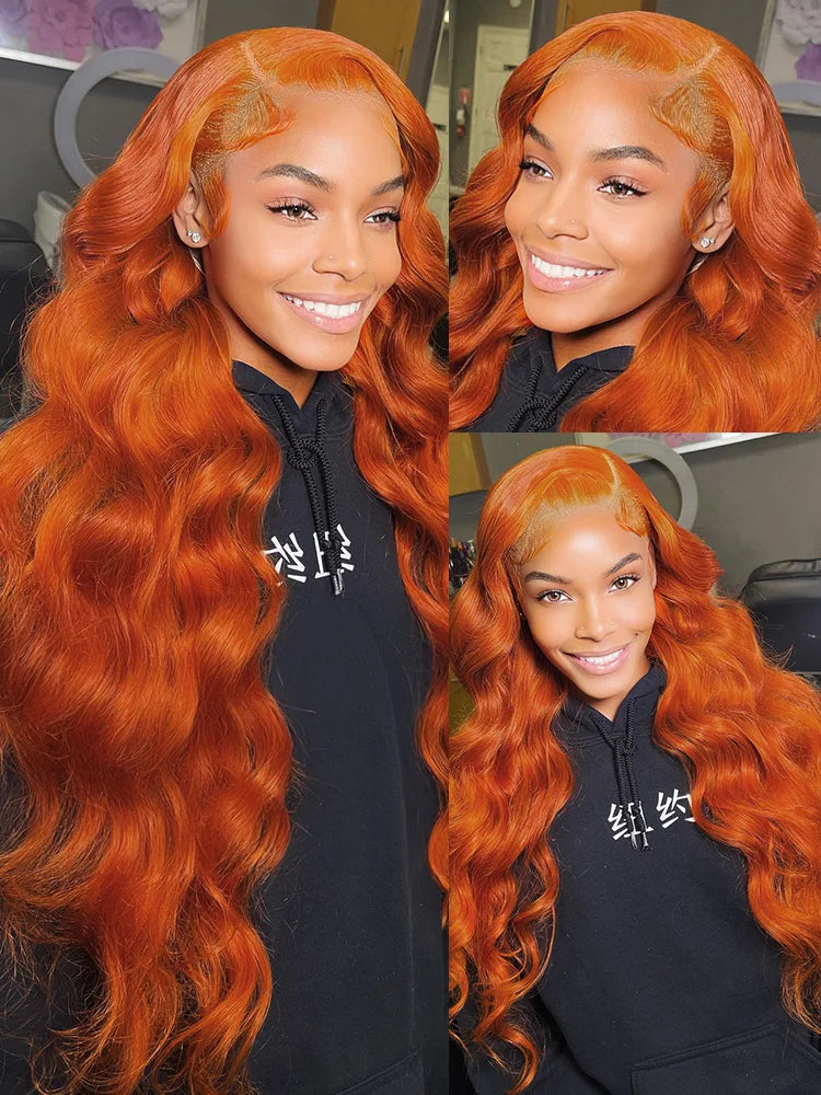 30-40 Inches Ginger Orange Water Wave 13x4 HD Lace Frontal Wig – Glueless Body Wave Human Hair, 13x6 Lace Front Wig
