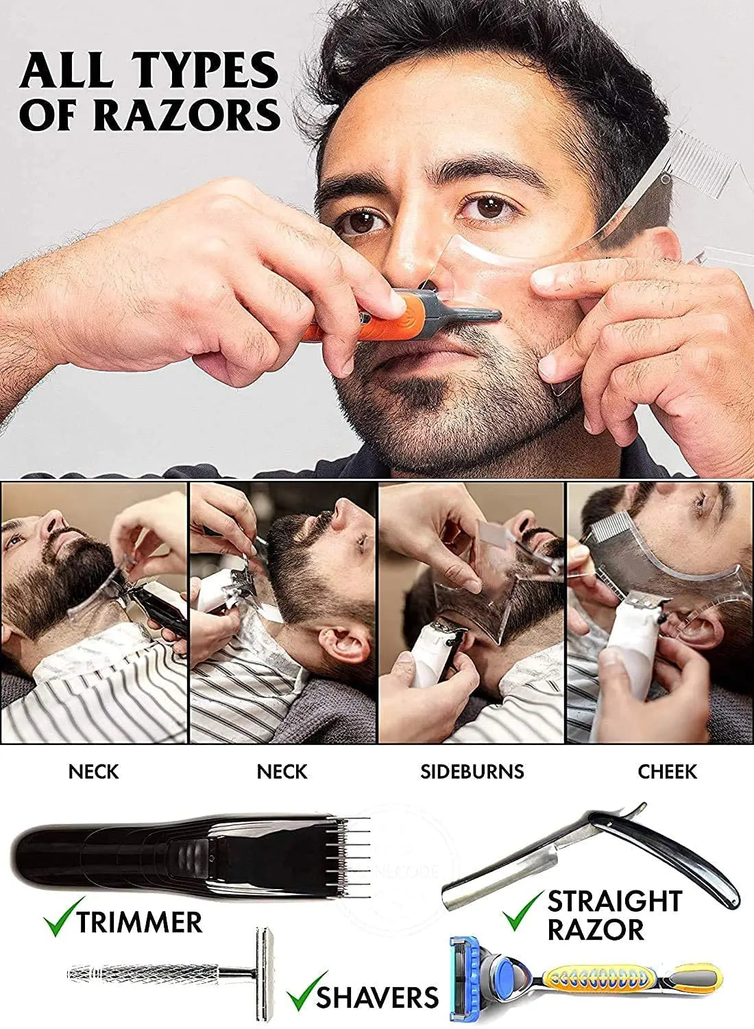 Men's Beard Styling Template Stencil and Comb - Lightweight, Flexible, All-In-One Beard Shaping Tool for Precision Grooming