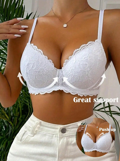 Women’s Lace Half Cup Push-Up Bra – Strapless Invisible Front Buckle Lingerie for Everyday Wear