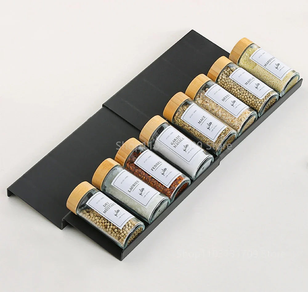 4-Layer Adjustable Kitchen Spice Rack – Drawer Organizer for Jars, Bottles & Pantry Storage