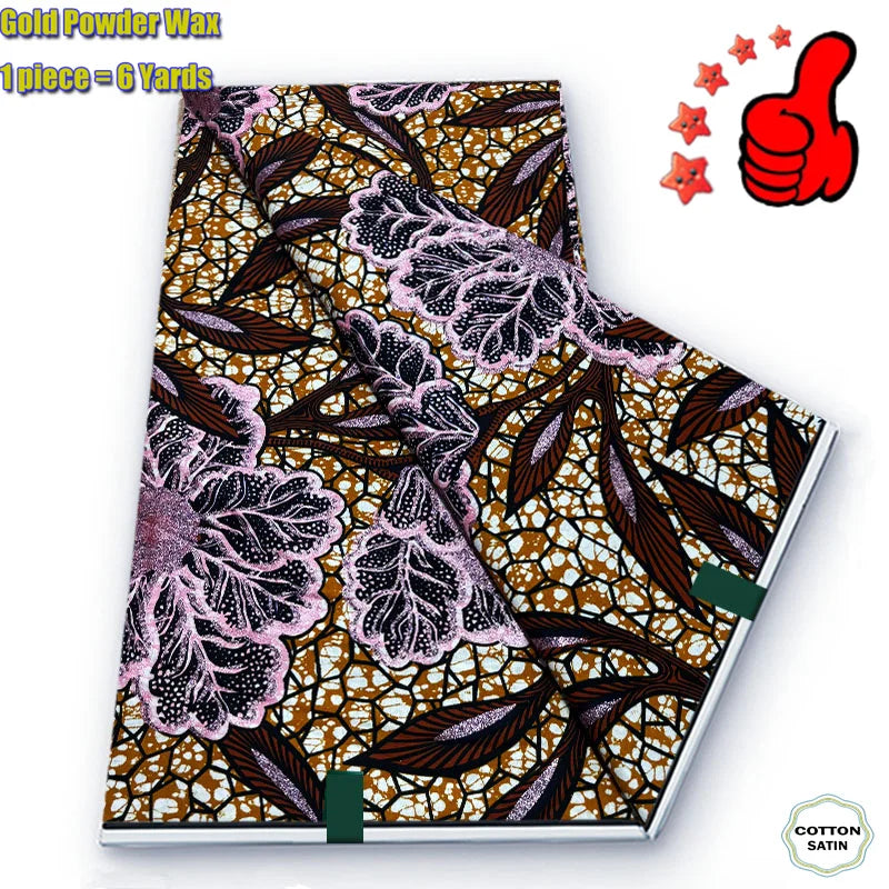 African Golden Wax Fabric - Soft Glitter Gold Print Batik Ankara Pagne