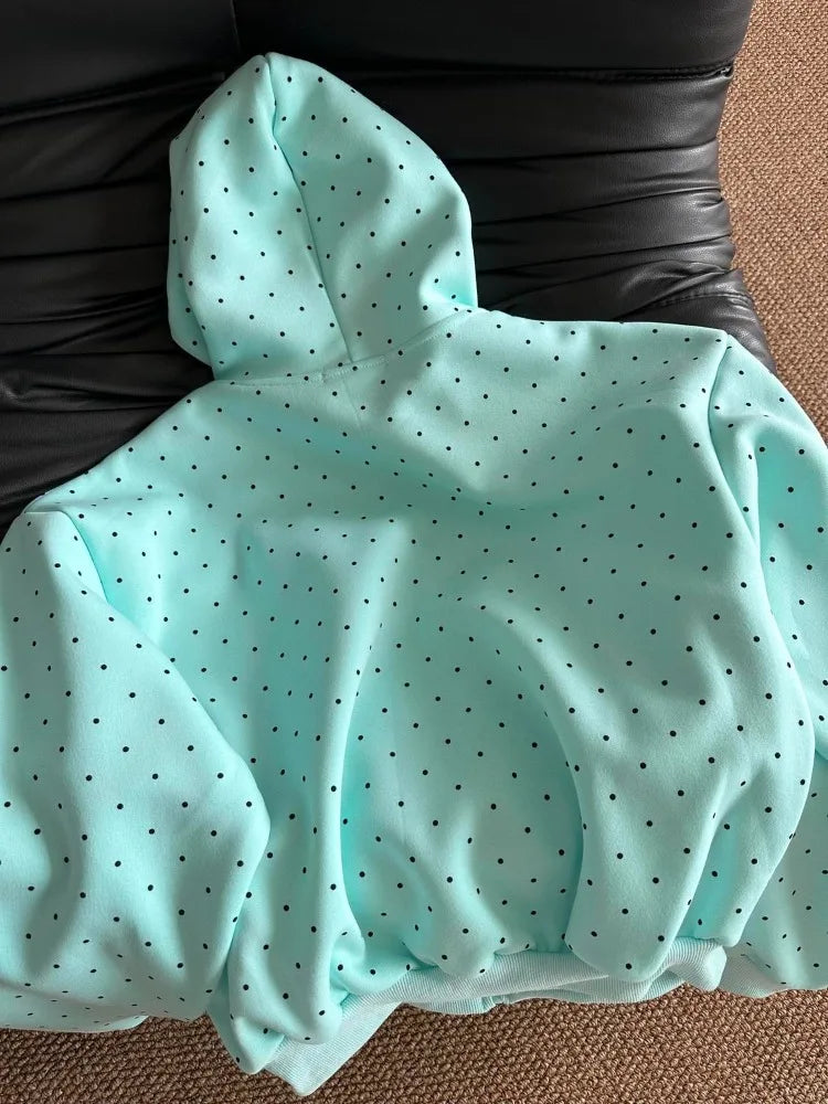 Women’s Y2K Star & Polka Dot Hoodie - Loose Casual Letter Print Sweatshirt Jacket