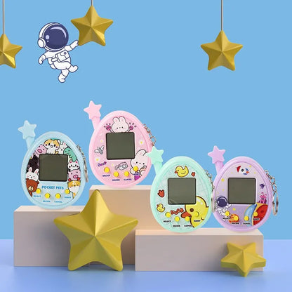 2Pcs Electronic Virtual Pet Raising Handheld Game Console - Mini Keychain Toy in Random Color