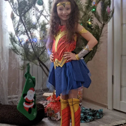 Deluxe Wonder Woman Anime Costume for Girls – Dawn of Justice Superhero Halloween Fancy Dress Cosplay