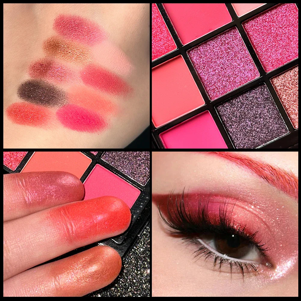 9-Grid Red Eyeshadow Palette – Purple Glitter, Pearlescent Matte & Shimmer Long-Lasting Eye Makeup for Women