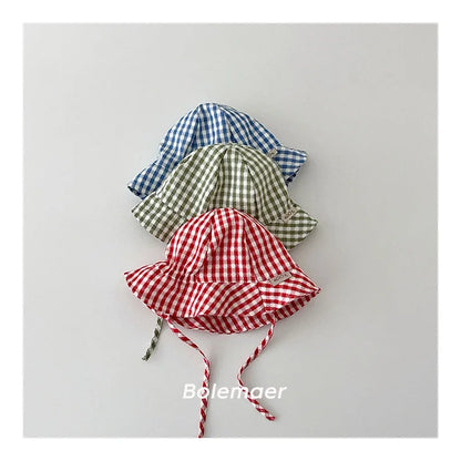 Wide Brim Plaid Baby Sun Hat – Cotton Bucket Fisherman Cap for Kids, Boys & Girls Summer Sun Protection Bonnet