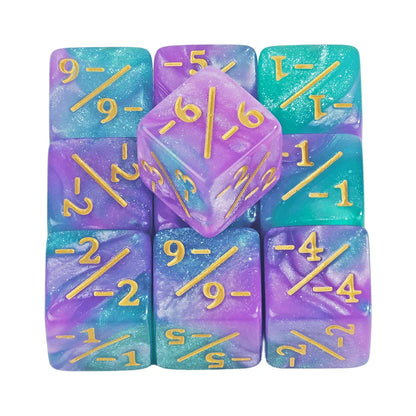 10pcs D6 Dice Counter Set - +1/+1 & -1/-1 Six Sided Dice for Math Teaching, Kids Arithmetic Toys and Card Game Accessories