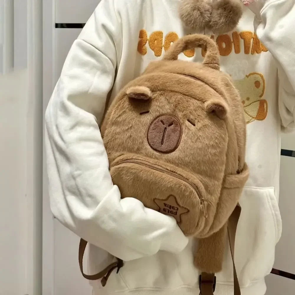 Kawaii Capybara Plush Backpack – Women’s Cartoon Crossbody & Large Capacity Tote Bag