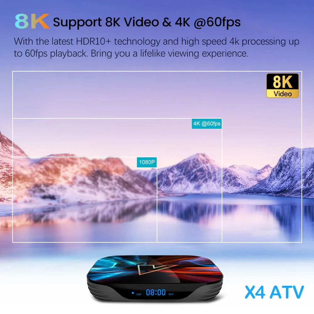 VONTAR X4 Android TV Box – Android 11.0, Amlogic S905X4, 4K, Google Voice Input, 4GB RAM, 32GB EMMC, WiFi