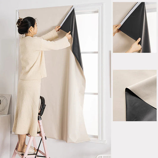 100% Blackout Self-Adhesive Curtain – Punch-Free Sunshade for Bedroom, Window, Door, and Balcony with Privacy and Insulation