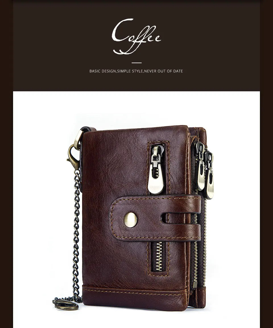 Fashion Women’s Leather Wallet — Genuine Leather Clutch with Hasp & Double Zipper, Short Coin Pocket and ID Card Holder Purse