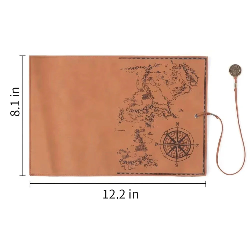 Creative Treasure Map Leather Pencil Case – Large Capacity Roll-Up Pencil Bag with Embossed Buckle, Retro Stationery Organizer