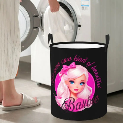 Custom Barbie Logo Laundry Basket – Collapsible Large Capacity Clothes Storage Bin, Disney Baby Hamper