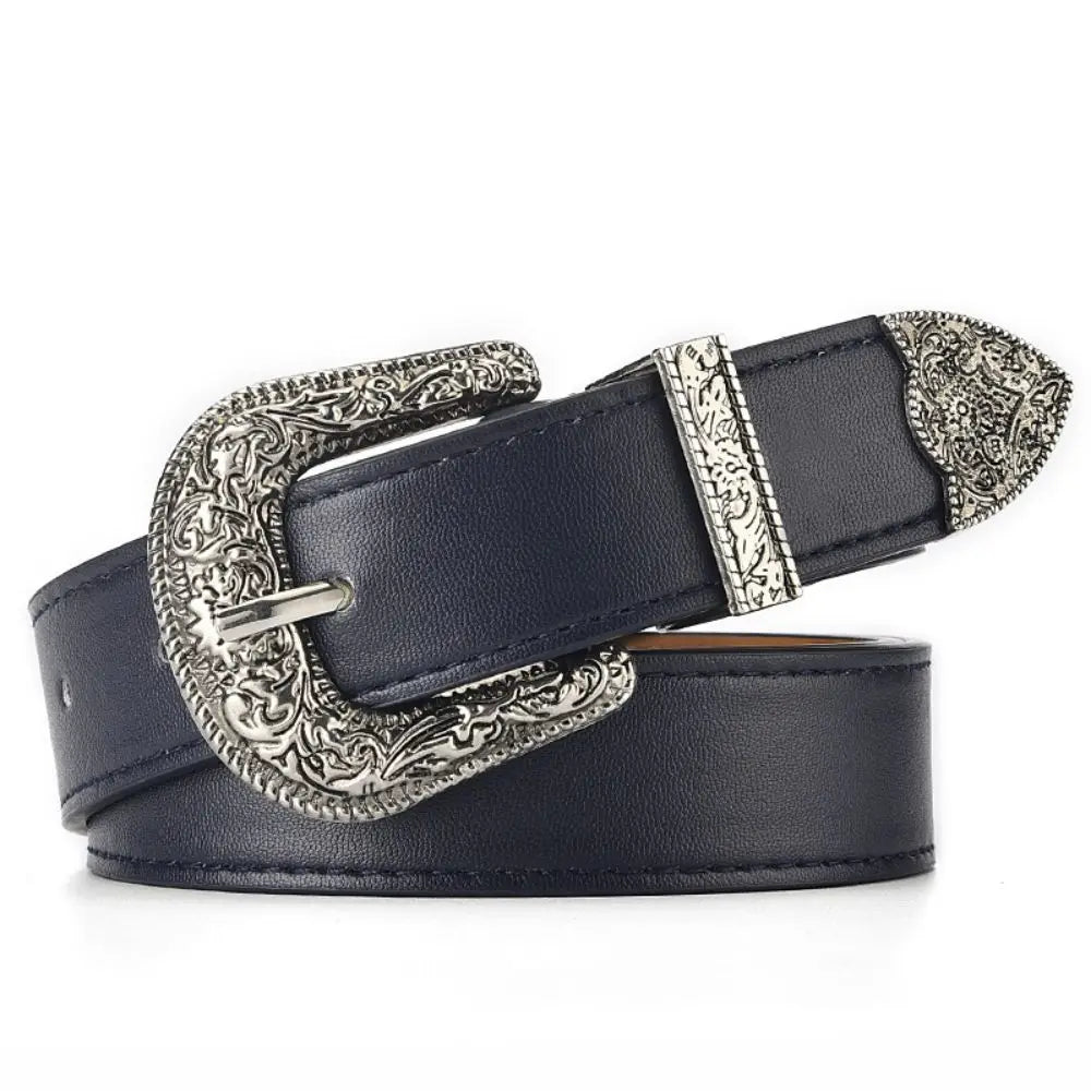 Vintage Carved Needle Buckle Belt — PU Leather Punk Hip Hop Rock Style Unisex Jeans Belt, Y2K Fashion Accessory
