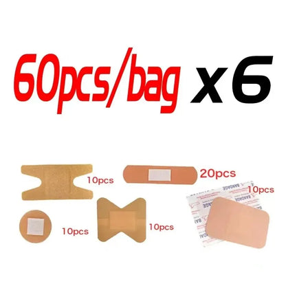 60PCS Waterproof Bandage Variety Pack – Breathable First Aid Wound Plasters & Medical Tape Set