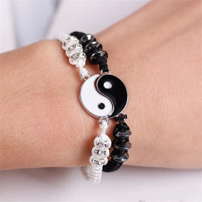 Couple Tai Chi Black & White Adjustable Rope Bracelet Set – Minimalist Jewelry for Daily Wear and Matching Accessories