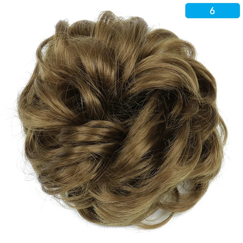 AZQUEEN Messy Bun Hair Extension – Synthetic Curly Wave Chignon Scrunchie, Elastic Band Updo Hairpiece for Women