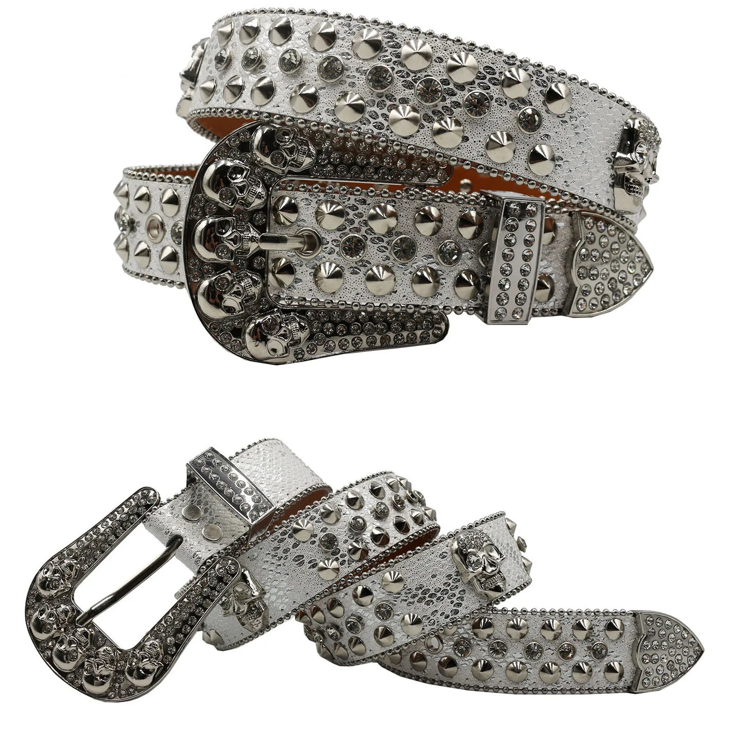 Men's & Women's Skull Rhinestone Western Denim Belt – Hip Hop Punk Y2K Shiny Rivet Artificial Diamond Design