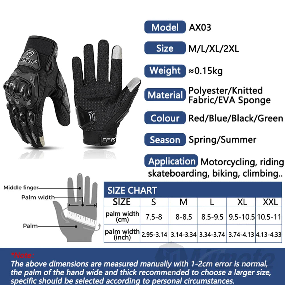 Summer Breathable Full Finger Motorcycle Gloves - Non-Slip, Wear-Resistant Motocross Racing Gloves with Touch Screen Compatibility