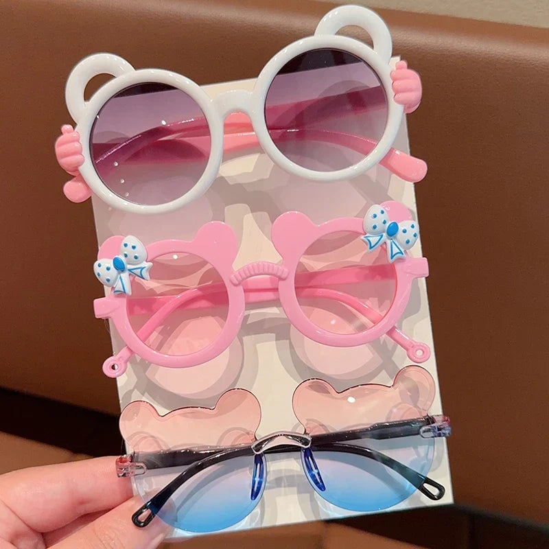 Kids' Bear Bowknot Glasses - Cute Fashion Eyewear for Boys & Girls, 2/3-Piece Set
