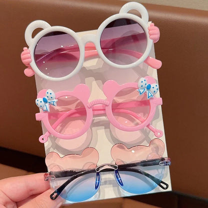 Kids' Bear Bowknot Glasses - Cute Fashion Eyewear for Boys & Girls, 2/3-Piece Set