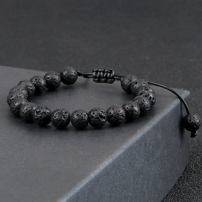 8mm Tiger Eye and Lava Rock Bead Bracelet - Adjustable Braided Rope Bangles for Men and Women - Yoga Healing Balance Bracelets